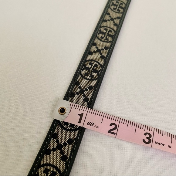 Tory Burch 1” XS Monogram Jacquard Leather Trim Navy/Tan Logo Gold Buckle Belt - Picture 12 of 16